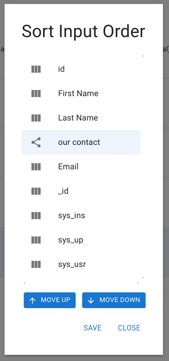 Sort columns and relations